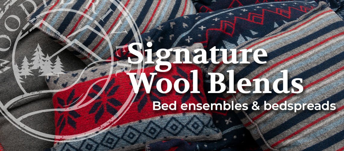 Wooded River's Signature Wool Blend bed ensembles.