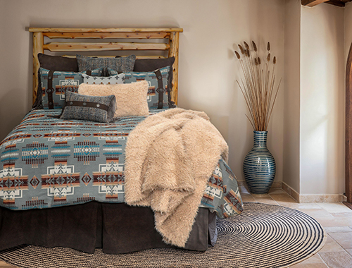 The Pendleton® Chief Joseph Bed Ensemble by Wooded River is highly stylized with Western-inspired accents.