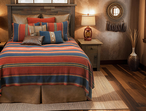 The Lariat bed ensemble by Wooded River features many Western-inspired elements.