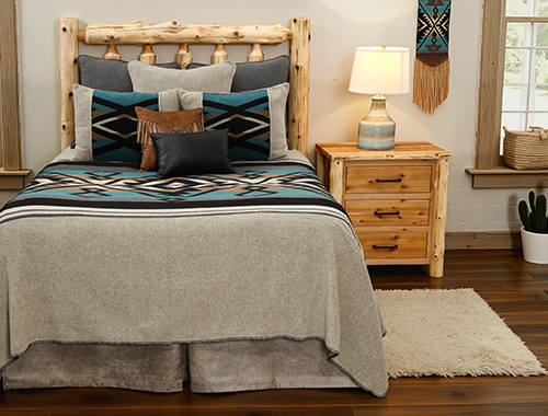The Paloma Lagoon bed ensemble by Wooded River.